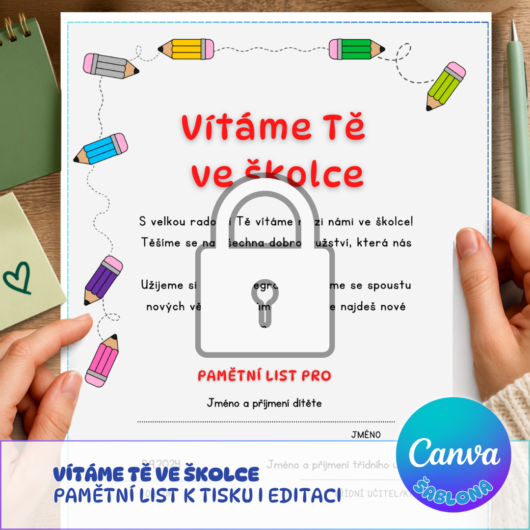 editovatelná šablona canva a pamětní list vítáme tě ve školce k tisku