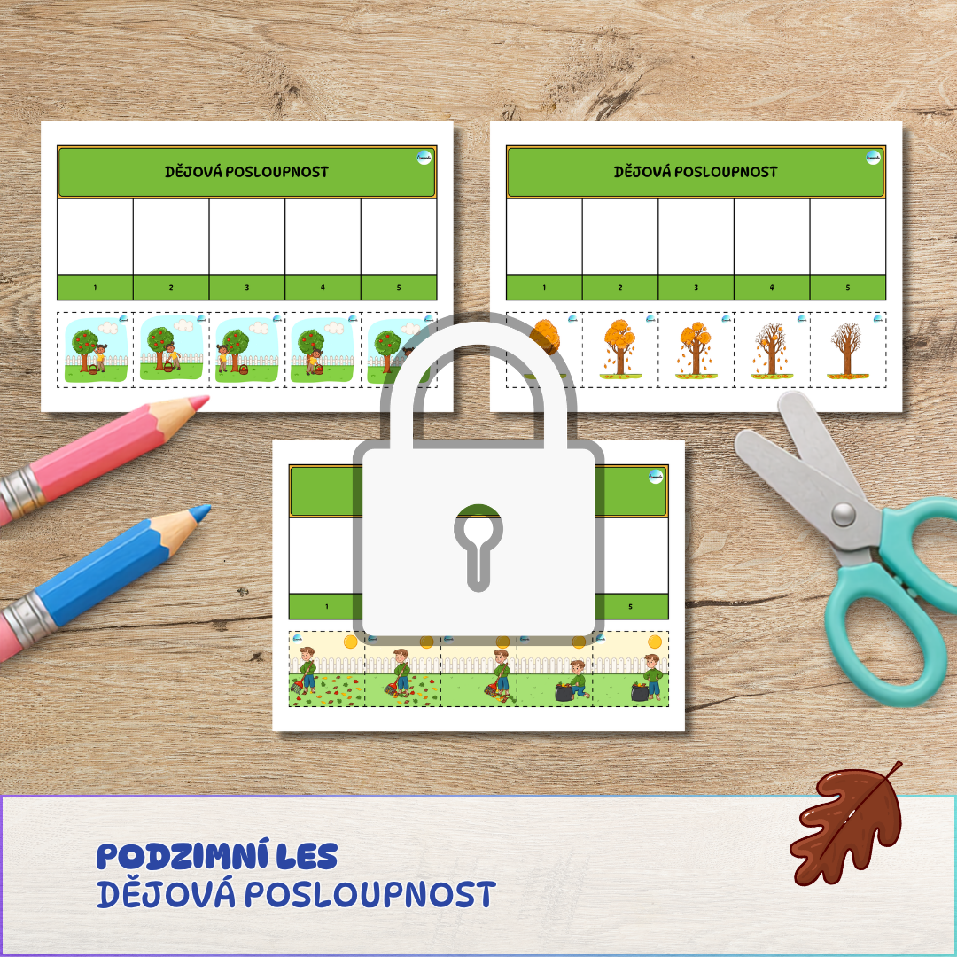 podzimní les dějová posloupnost, pracovní listy pro děti