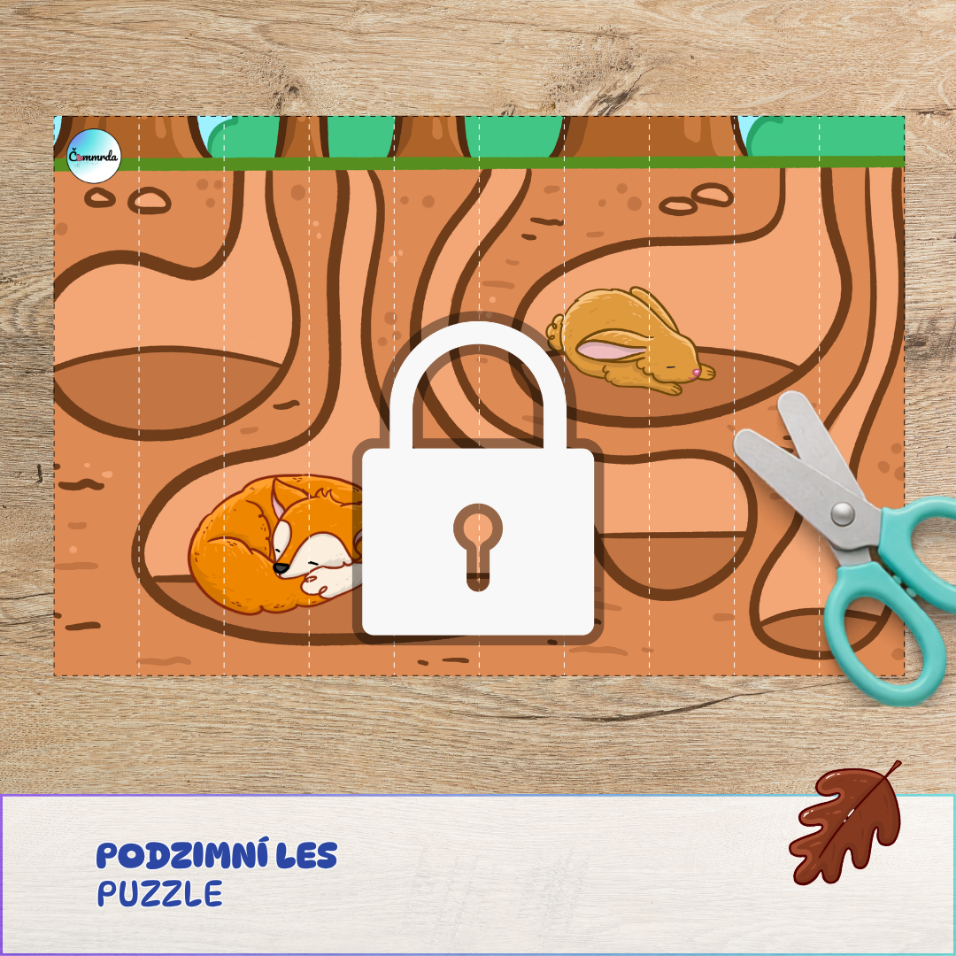 proužkové puzzle, podzimní les, aktivity pro děti