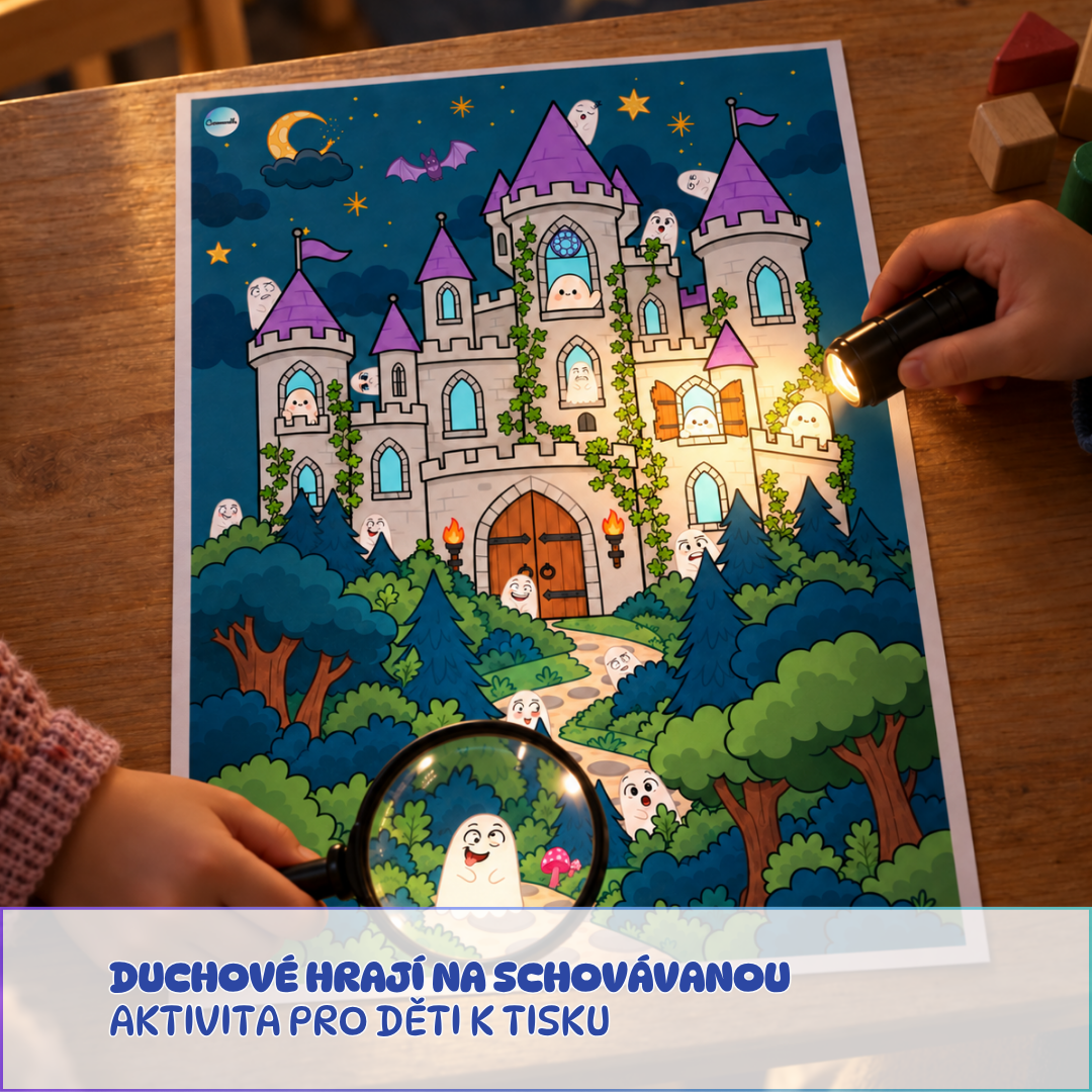 aktivita pro děti, duchové si hrají na schovávanou, pdf k tisku
