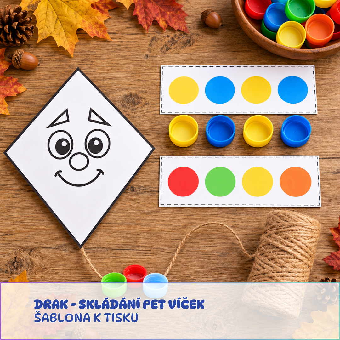 Papírový drak - podzimní šablona s PET víčky