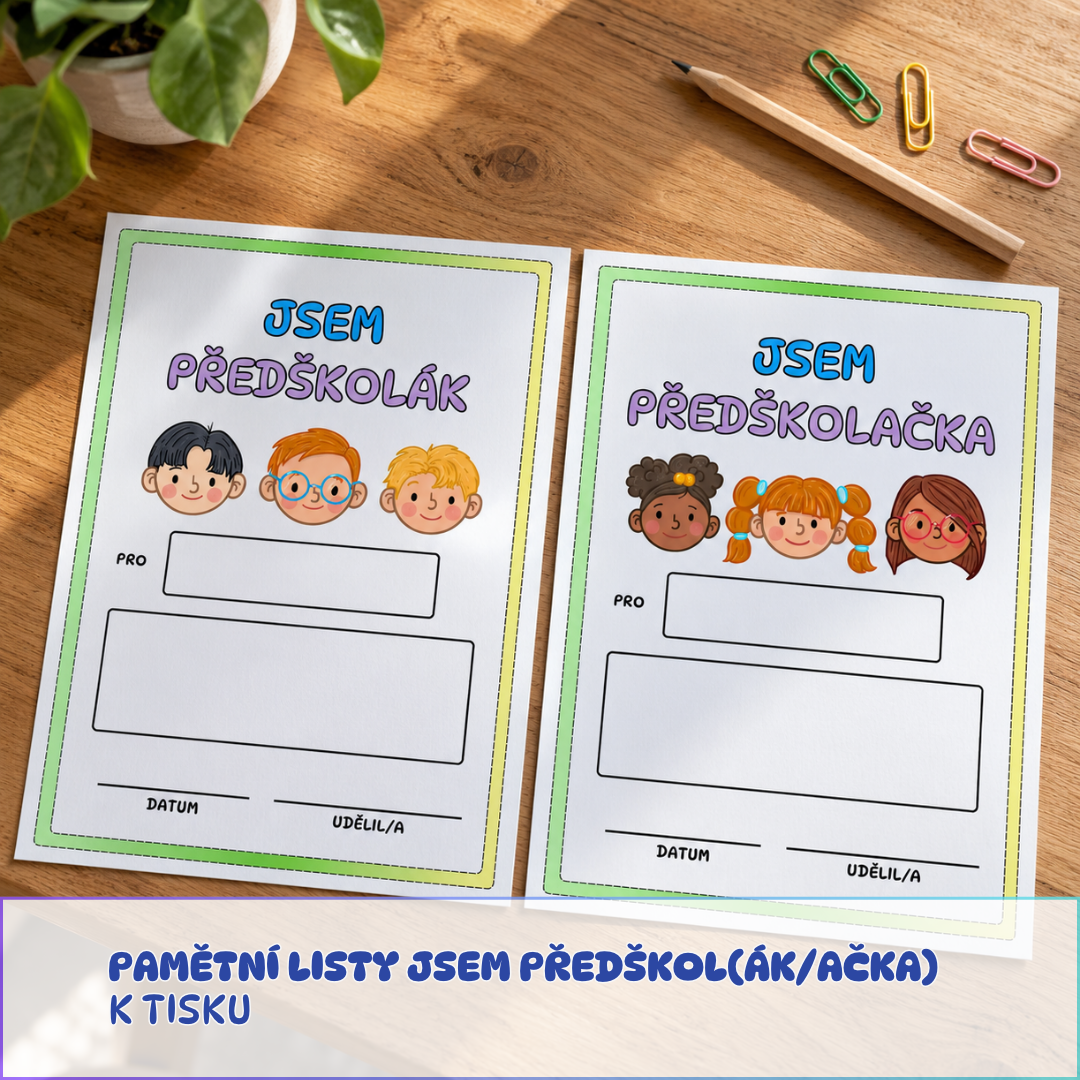 jsem předškolák pamětní list na začátek školního roku ke stažení a k tisku