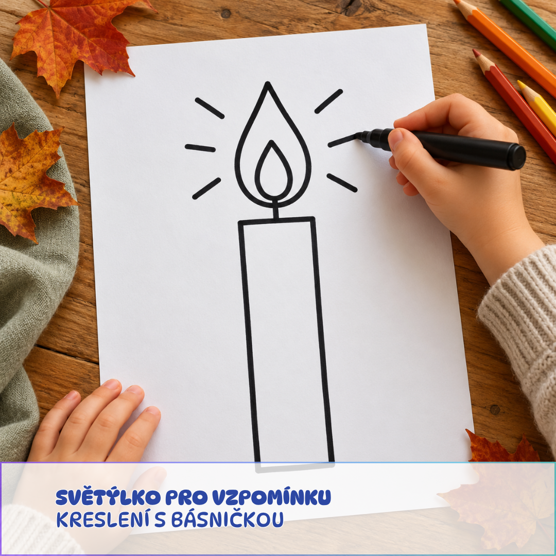 Kreslení s básničkou, předškoláci, svíčka, dušičky