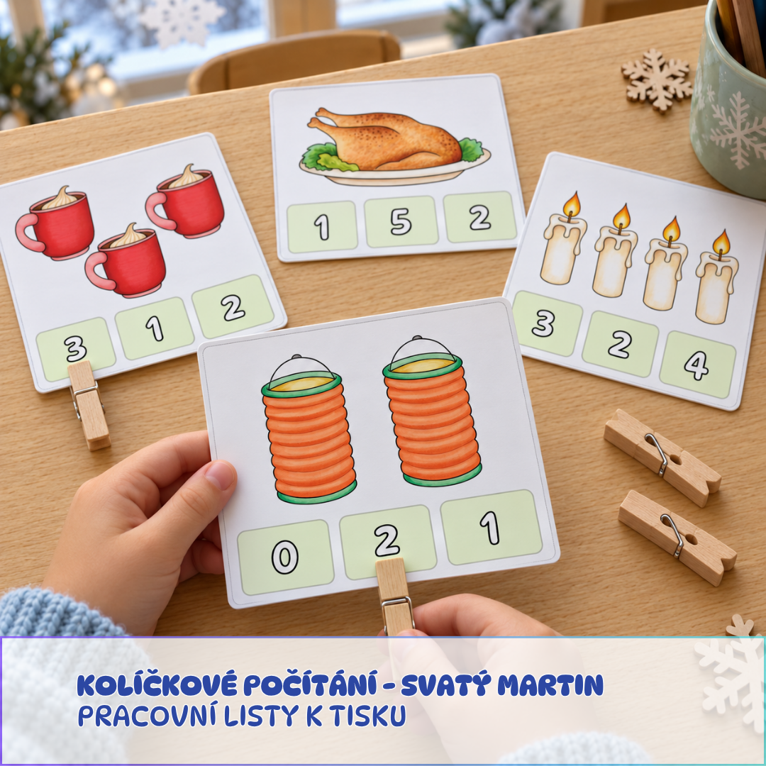 kolíčkové počítání, pracovní list na svátek svatého Martina