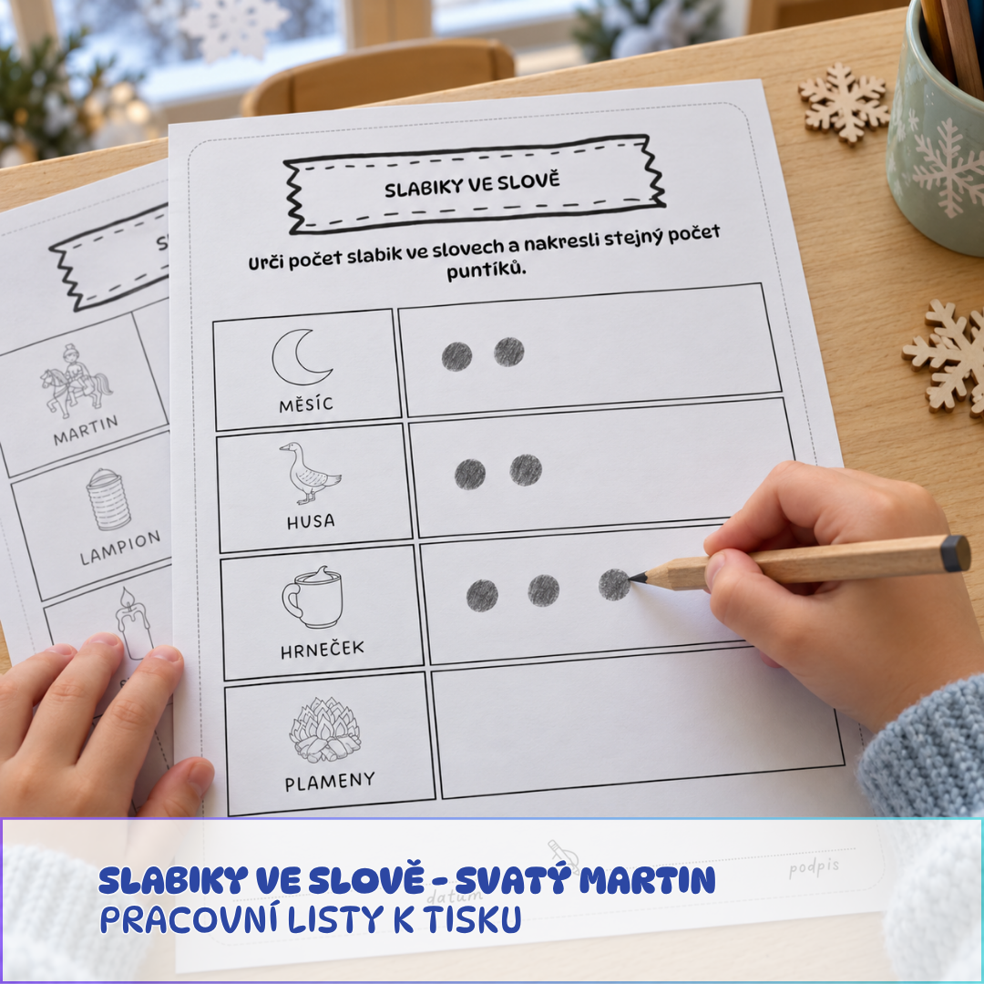 slabiky ve slově, pracovní list na svátek svatého Martina