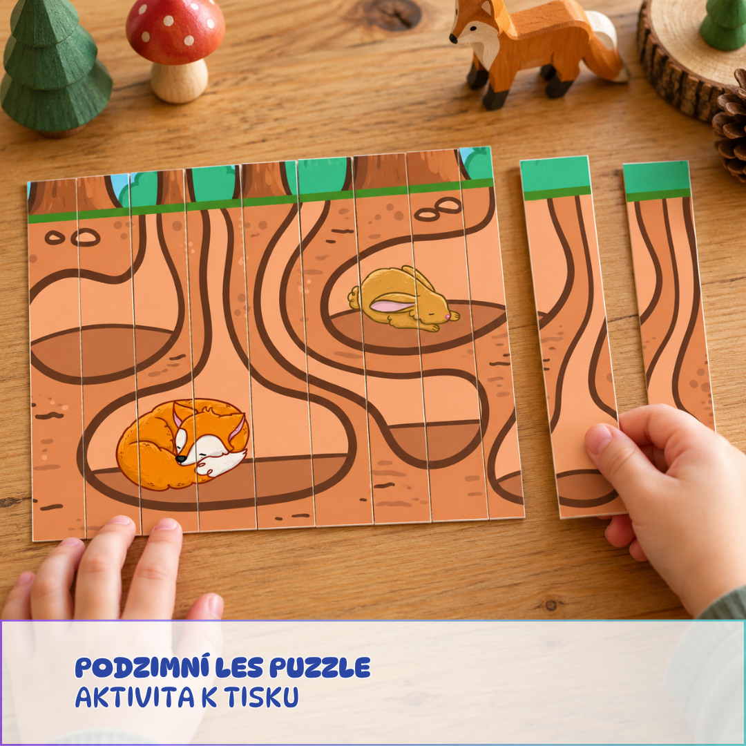 proužkové puzzle, podzimní les, aktivity pro děti