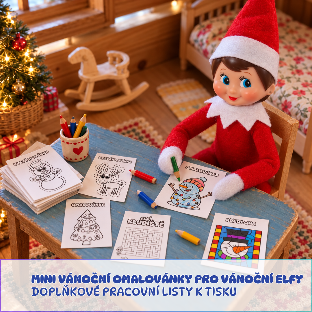 miniomalovánky pro vánoční skřítky a panenky, doplňky pro hru, pdf k tisku